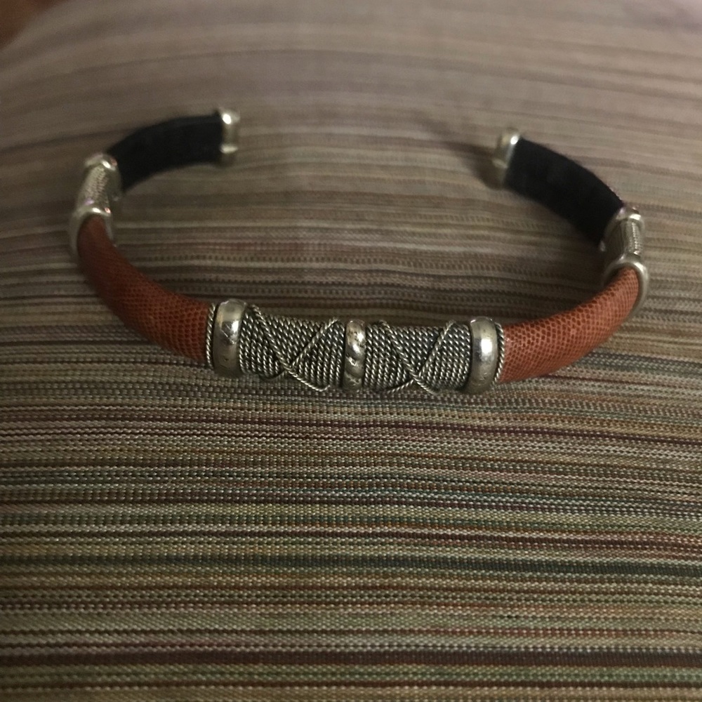 Leather & Wire Wrap Brass Bracelet